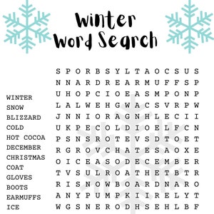Winter Word Search Puzzle with Answer Sheet| Seasonal Puzzles| Family Activities| Children&#39;s Puzzles
