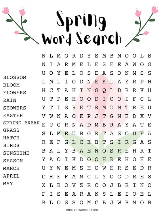 Spring word search puzzle with answer sheet seasonal games etsy