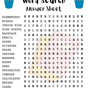 Back to School Word Search Puzzle with Answer Sheet Family Activities Children's Puzzles School Puzzles School Games image 2