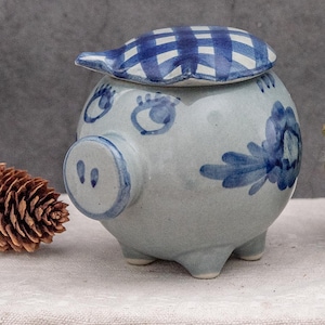 Vintage jam jar with lid, Ceramic marmalade box, Handmade pottery bowl in pig shape, Small candy dish, Funny gift for hostess