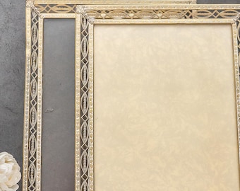 Juego de 2 marcos de fotos vintage, juego de marcos de fotos ornamentados, expositor de fotos de latón dorado, vitrina de pared estilo Art Déco retro.