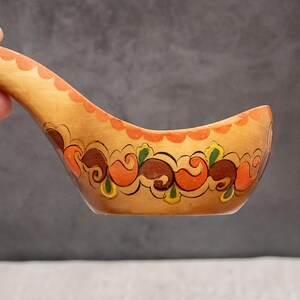 Vintage wooden spoon, Small handmade ladle, Carved wood utensil, Hand painted floral pattern, Scandi folk art kuksa mug