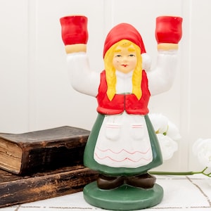 Portavelas de cerámica vintage, candelabro doble navideño, soporte para velas de niña de Navidad, portavelas navideño escandinavo, decoración para la mesa de Adviento