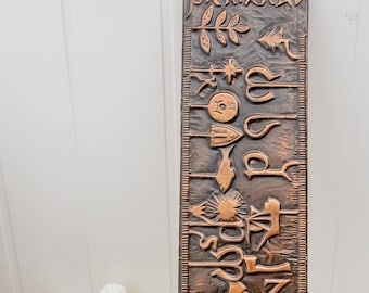 Vintage runic calendar Primstav, Norwegian copper wall art, Nordic farmers almanac, Primitive symbols calendar, Unique gift idea for him