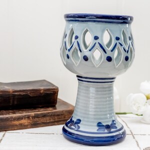 Vintage decoratieve vaas, Scandinavisch keramisch kunstwerk, blauwe plantenpot, vaas van Scandinavisch aardewerk, cadeau voor bloemenliefhebber