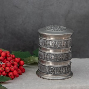 Vintage Tobacco Jar Norwegian Pewter Wood Storage Box with Lid Small Gift Idea for Him Keepsake Box Scandinavian  Farmhouse Decor