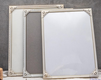 Vintage picture frames, Set of 3 ornamental brass frames, Real bronze photo display, French romantic style wall art showcase