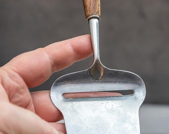 Vintage cheese knife, Nordic food slicer, Wooden teak handle, Stainless steel ornate blade, Scandi kitchen utensil, Gift for cheese lover
