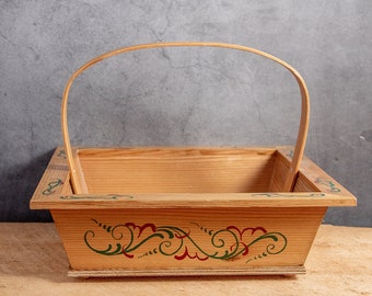Vintage Sendingskurv Norwegian Folk Art Handcrafted Handpainted Rosemaling Pattern Shipping Basket Fruit basket