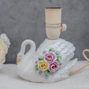 Vintage Swan Table Lamp Swan Figurine Porcelain Victorian Style Sideboard Lamp Base Farmhouse Decor Housewarming Gift Victorian Style Art