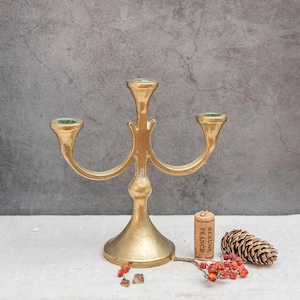 Antique Candelabra Solid Brass Vintage Brutalist Style Mid Century Modern Home Decor Candlestick Candle Holder Christmas Decor Small Gift