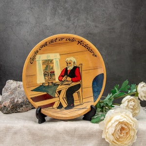 Vintage Norway Wood Wall Plate: Naive Nordic Folk Art Decor
