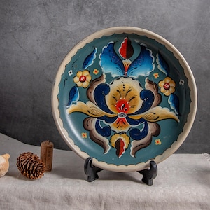 Vintage Wood Plate Bowl Hand Painted Folk Art Rosemaling Handmade Scandinavian Home Décor Housewarming Norwegian Christmas  Gift