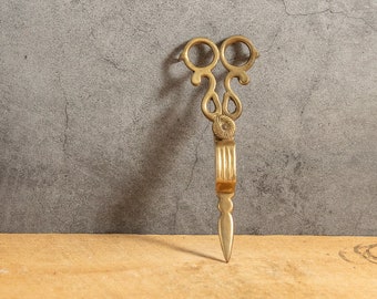 Antique Cast Brass Candle Wick Snuffer Scissors Vintage Herb Scissors Housewarming Gift