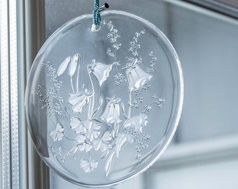Vintage Wiesengrund Kristall Sun Catcher Blumenmotiv Hängendes Wandglas Dekor Sammlerstück
