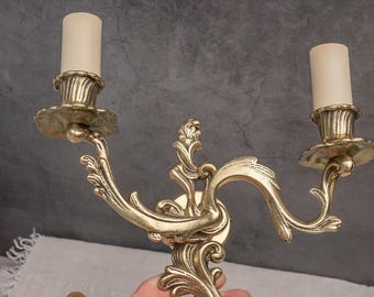 Vintage Wall Sconce Lamp Brass Patina Housewarming Gift Scandinavia Folk Art Handmade Decor Antique Victorian Style Home Decor French Decor