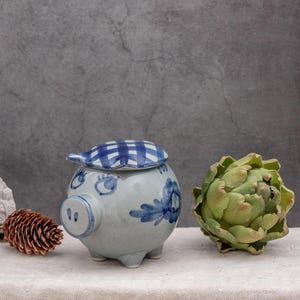 Pote de marmelada vintage, cerâmica dinamarquesa com tampa, caixa de marmelada pintada à mão, estilo escandinavo retrô dinamarquês, cozinha de fazenda azul e branco