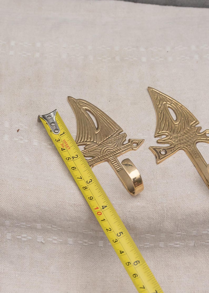 Set of 3 Vintage Hook Solid Brass Hook Wall Hanger Planter Hanger Towel or Kitchen Hook Key Holder Organiser Ship Shaped Nautical Decor