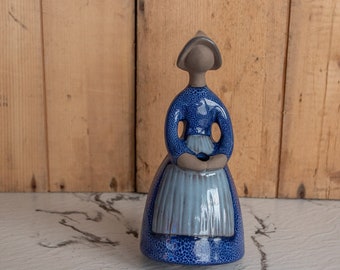 Vintage Swedish Jie Gantofta Sweden Figurine Lady Blue Dress With Flower Hole Vase Figurine Porcelain Nordic Elsi Bourelius