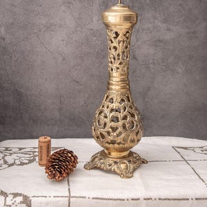 Vintage Filigree Brass Candlestick Holder Tall Candle Holder Solid Brass Candle Holder Housewarming gift French Style Candelabra Shelf Decor