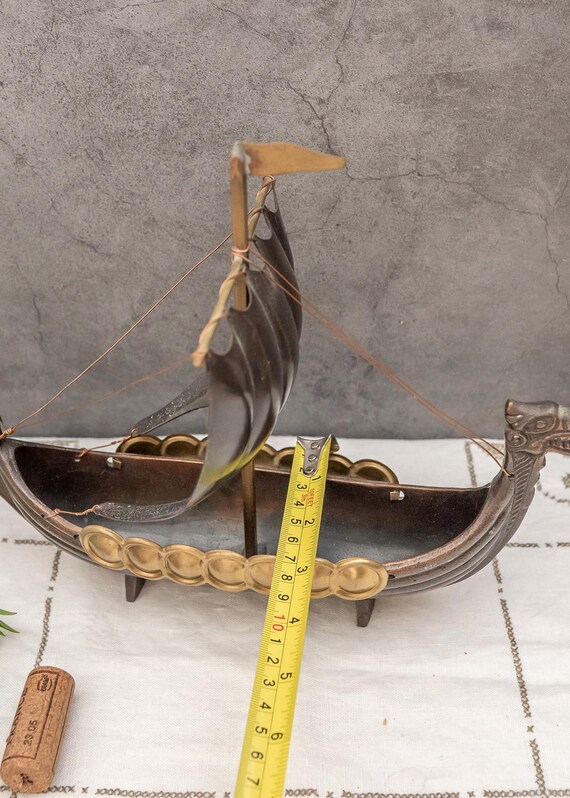 Vintage Viking Longship Sculpture Cast Copper and Brass