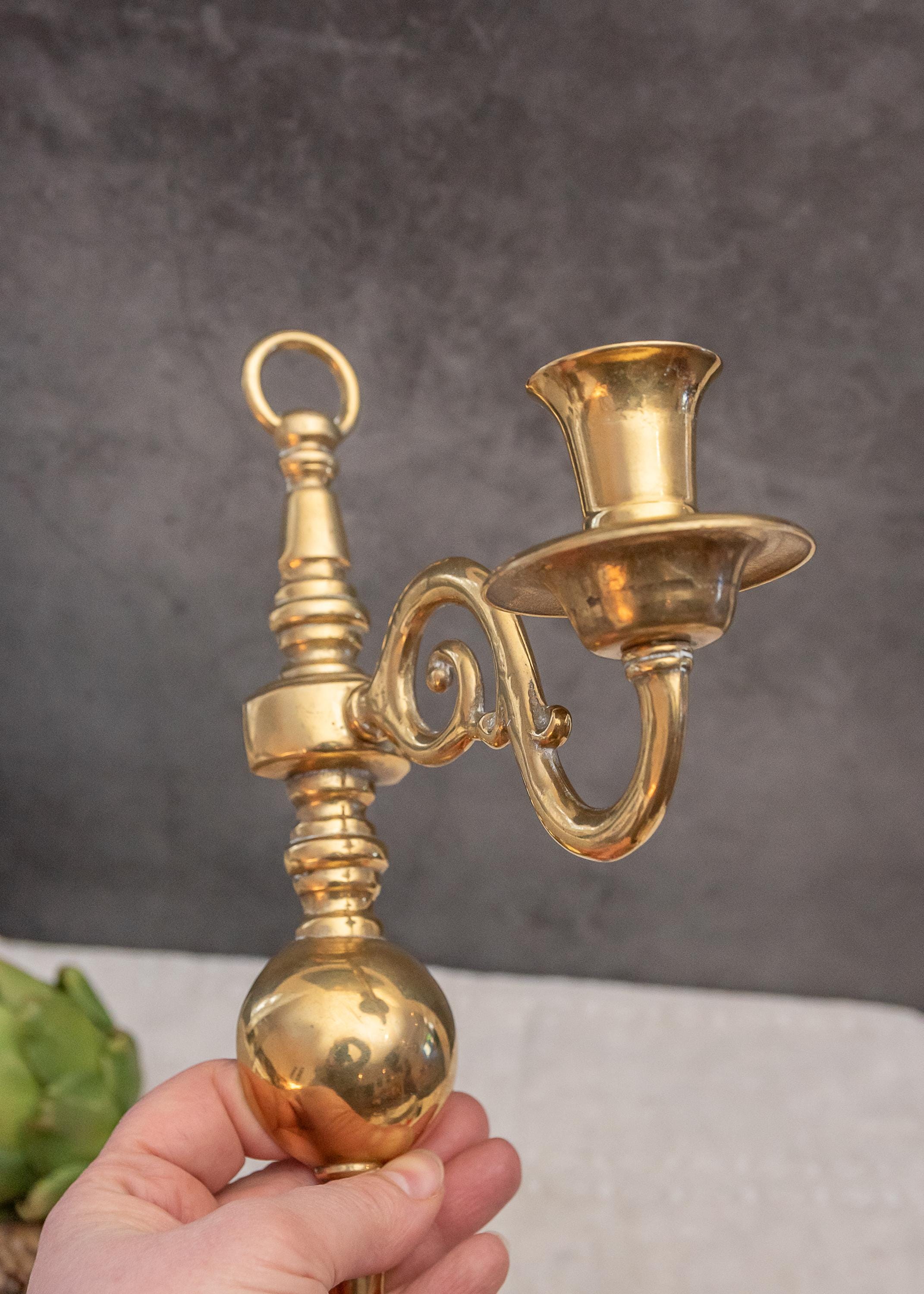 ヴィンテージ真鍮キャンドル壁取り付け用燭台 ヴィンテージ真鍮壁取り付け用燭台キャンドルホルダー壁ライトゴールド