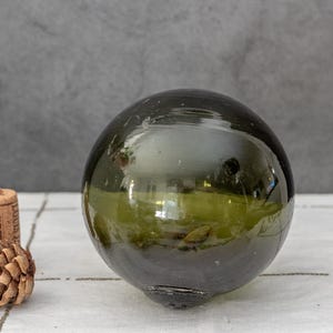 Antique Fishing Float without Net Norwegian Handcrafted Glass Float Globe Olive Green Nautical Decor Marking M Produced Moss Glassverk