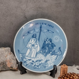 Vintage New Year Wall Plate Porsgrund Julen Porcelain Blue White Hanging Wall Decor 77'S Limited Edition Series Plates Christmas Gift