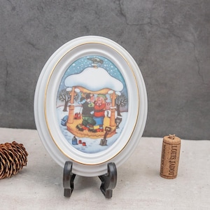 Vintage Dekoracyjne Bożonarodzeniowe Płytki Porcelanowe Norwegia Porsgrund Dekoracja Ścienna Ceramiczna Sztuka Ścienna Święty Mikołaj Lata 80. Prezent Adwentowy Kari Grossmann
