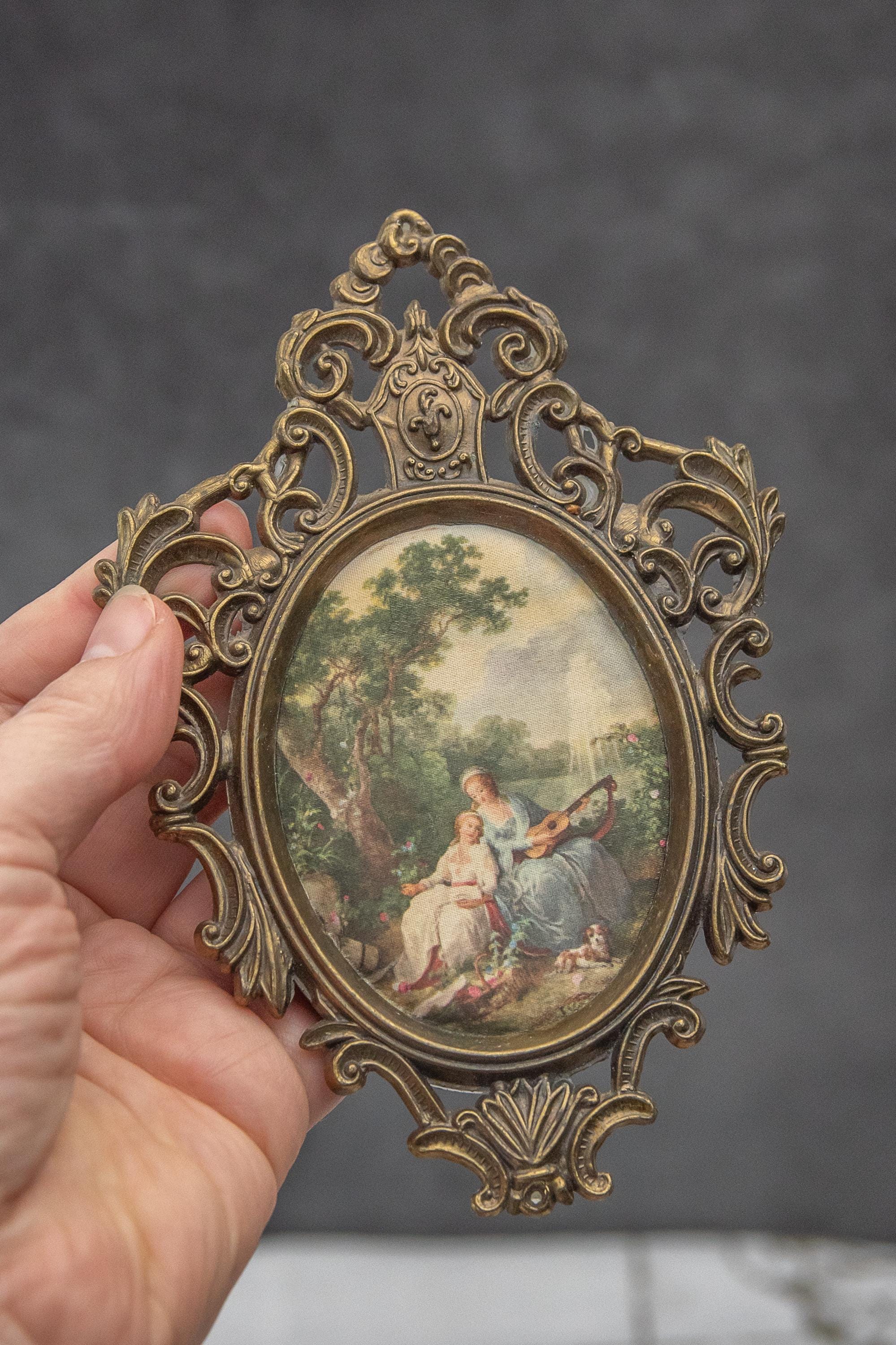 アンティーク壁掛けフレームシルク絵画オーバルフレームフレンチ 