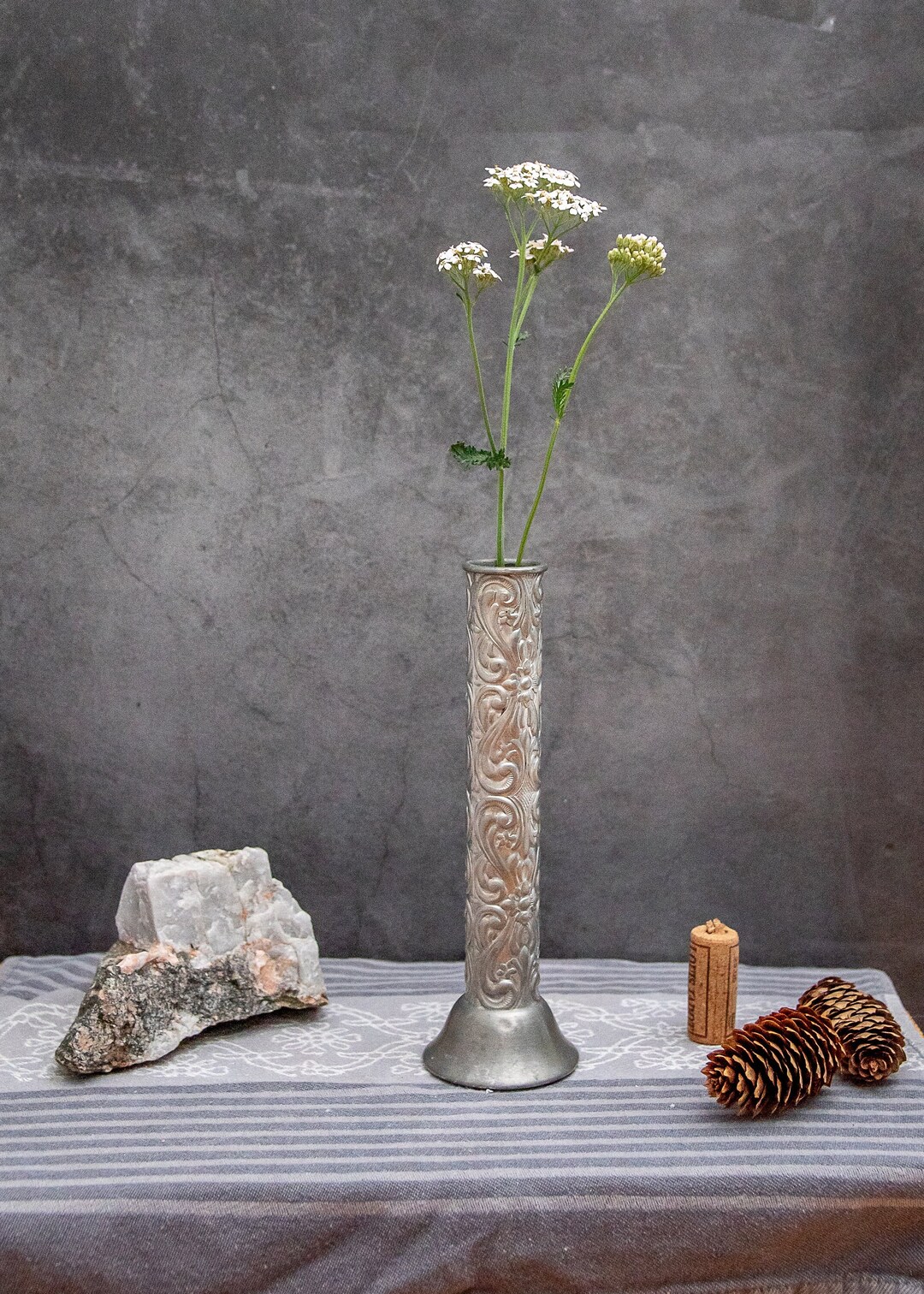 Vintage Tube Vase, Decorative Handmade Bud Vase, Nordic Rosemaling ...