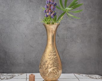 ヴィンテージ 鹿の花瓶 真鍮エッチング アンティークメタル 花瓶 新築 