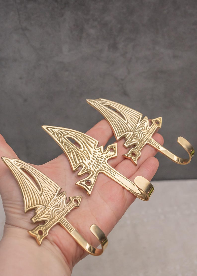 Vintage Decorative Hook Set of 3 Solid Brass Towel Hook Clothes Hanger Wall Hooks