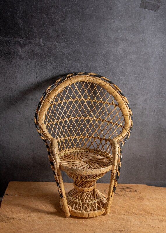 Vintage Doll Chair Wicker Peacock Chair Plant Stand Coastal Decor Organic Modern Design 70s Boho Style Rattan Chair Etsy