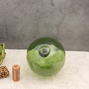 Antique Fishing Float without Net Norwegian Handcrafted Glass Float Globe Green Vintage Nautical Decor Marking M Produced Moss Glassverk
