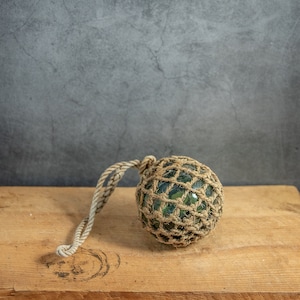 Antique Fishing Float with Net Random Norwegian Handcrafted Glass Float Globe Green Vintage Nautical Decor No Markings