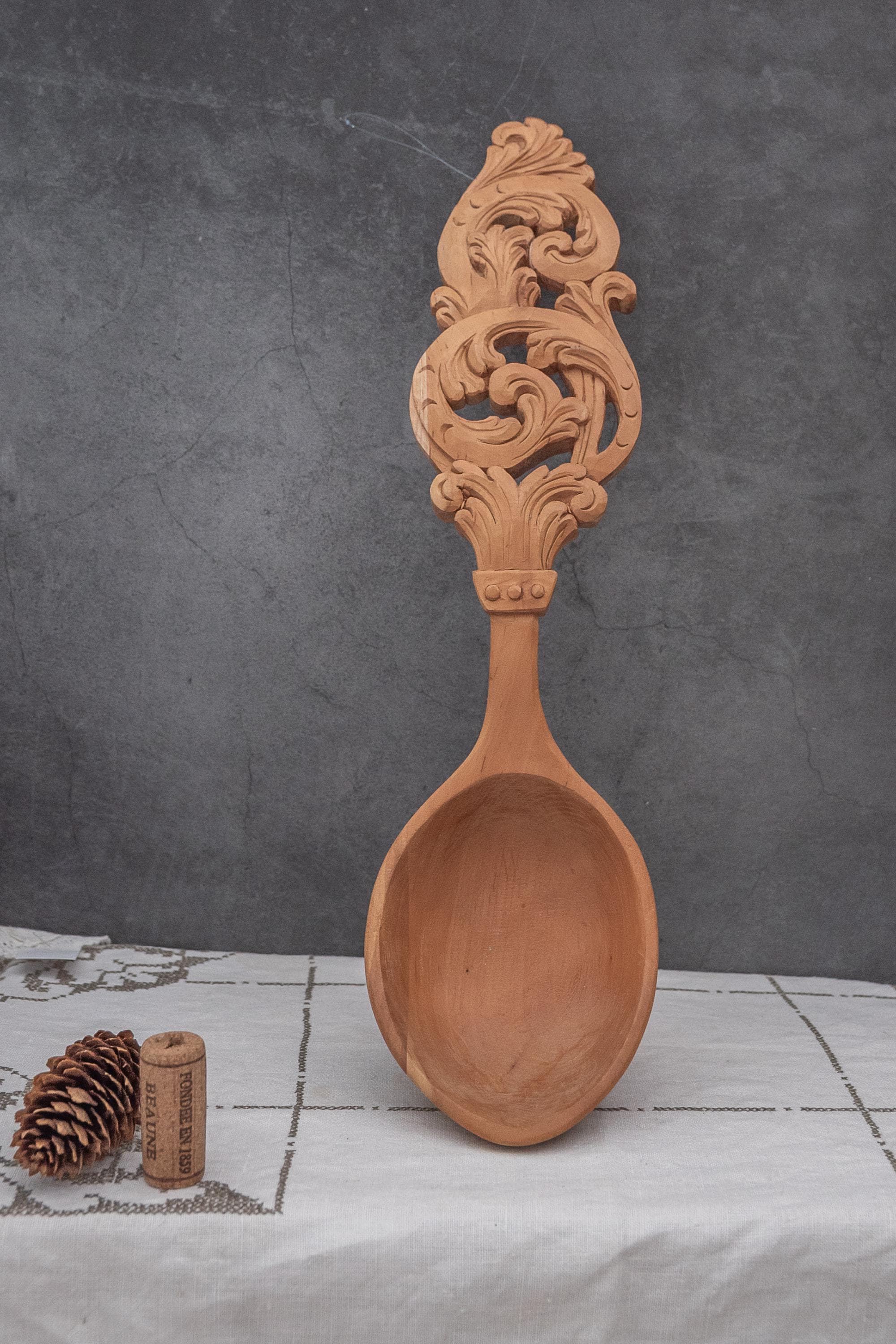 Vintage Wooden Spoon, Large Hand Chip Carved Ladle, Scandinavian