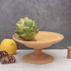 Vintage Cake Stand Footed Bowl Hand Carved Wood Pedestal Plate Handmade Gift Cupcake Stand Vintage Kitchen Fruit Serving Farmhouse Decor