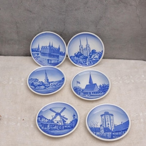 Vintage Mini Wall Plates Royal Copenhagen Set of 6 Wall Art Made in Denmark Miniature Wall Plate Danish Blue & White Collectible Porcelain