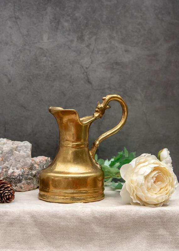 Antique Decorative Brass Jug Shelf Styling Brass Vessel Counter Top Decor Handmade Jug Solid Brass Decoration