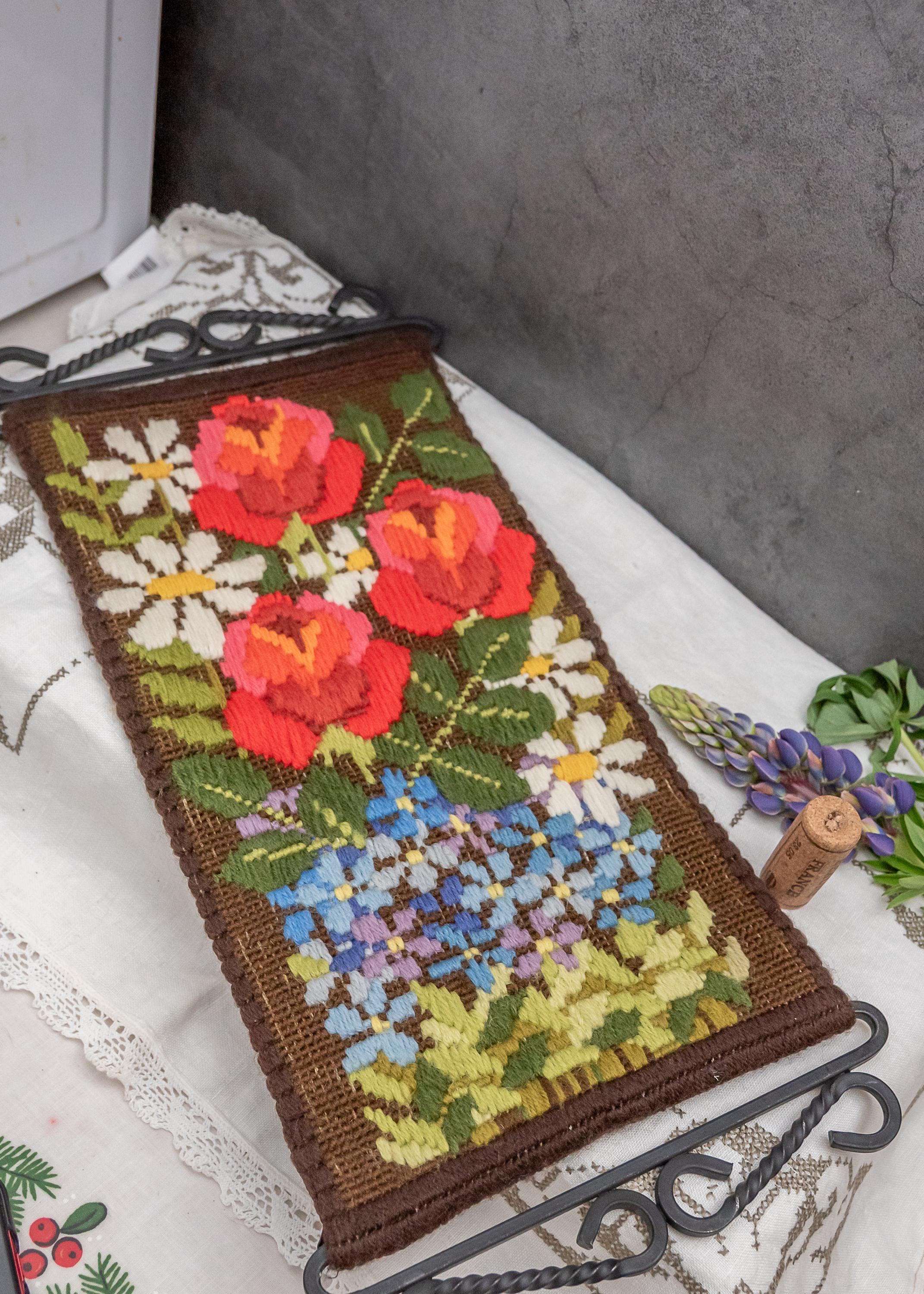 Vintage Embroidered Bell Pull Norwegian Folk Art Small Wall Art