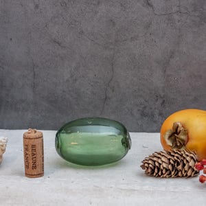 Antique Fishing Float Oval Without Net Norwegian Handcrafted Glass Fishing Float Globe Dark Green Vintage Nautical Decor Buoy Egg Shaped