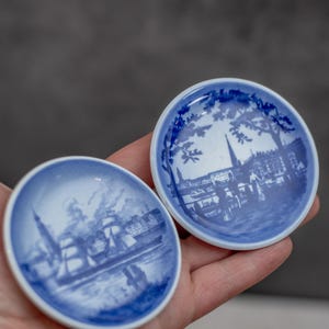 Vintage Royal Copenhagen Miniature Plates: Danish Blue & White Hamburg Porcelain, Set of 2