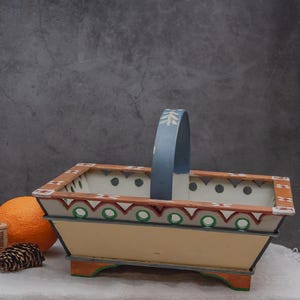 Vintage Norwegian Folk Art Basket: Handmade Painted Wood Tray