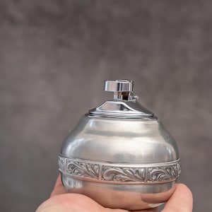 Vintage Norway Pewter Lighter: Handmade Rosemaling Floral Folk Art