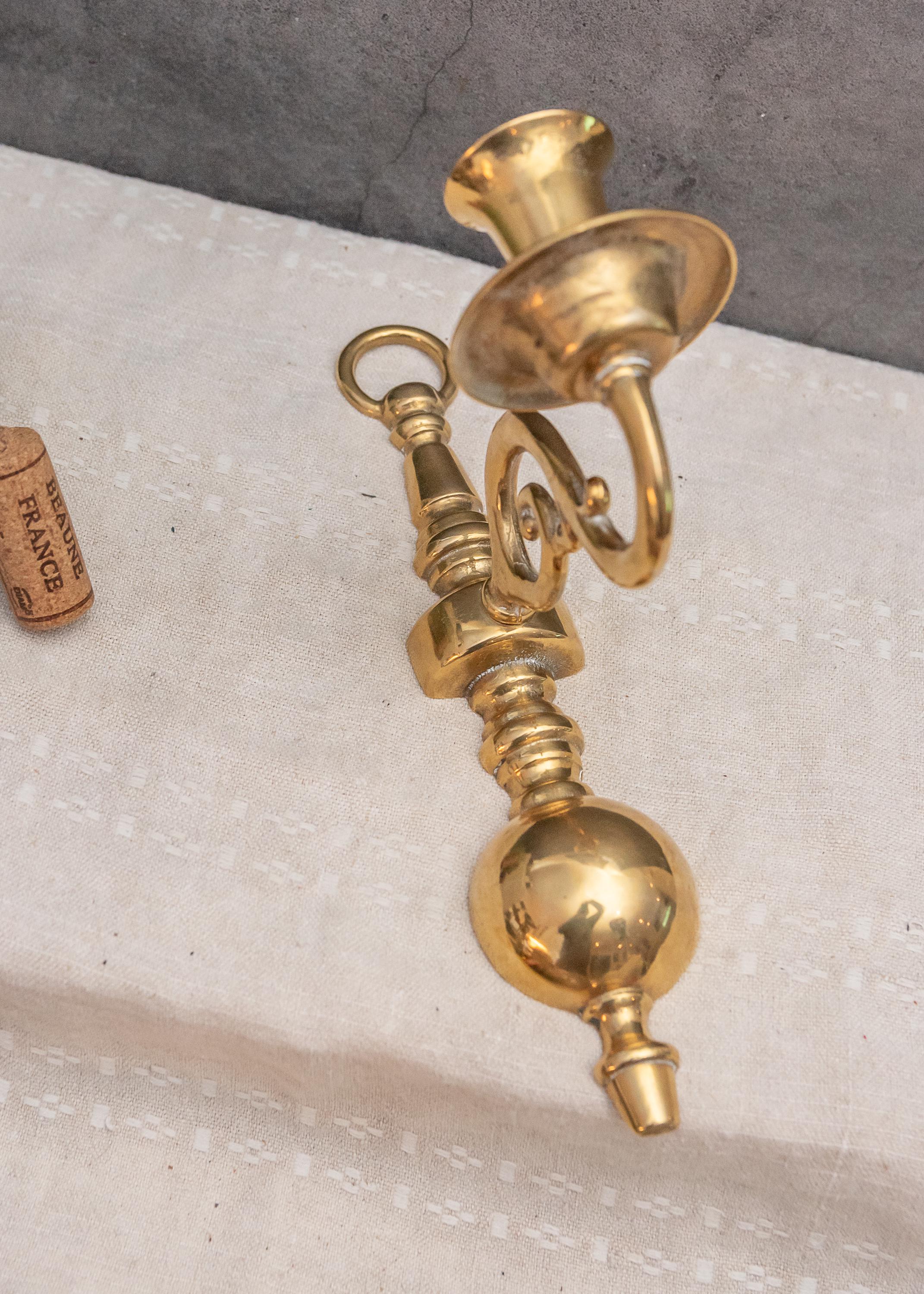 ヴィンテージ真鍮壁取り付け用燭台キャンドルホルダー壁ライトゴールド