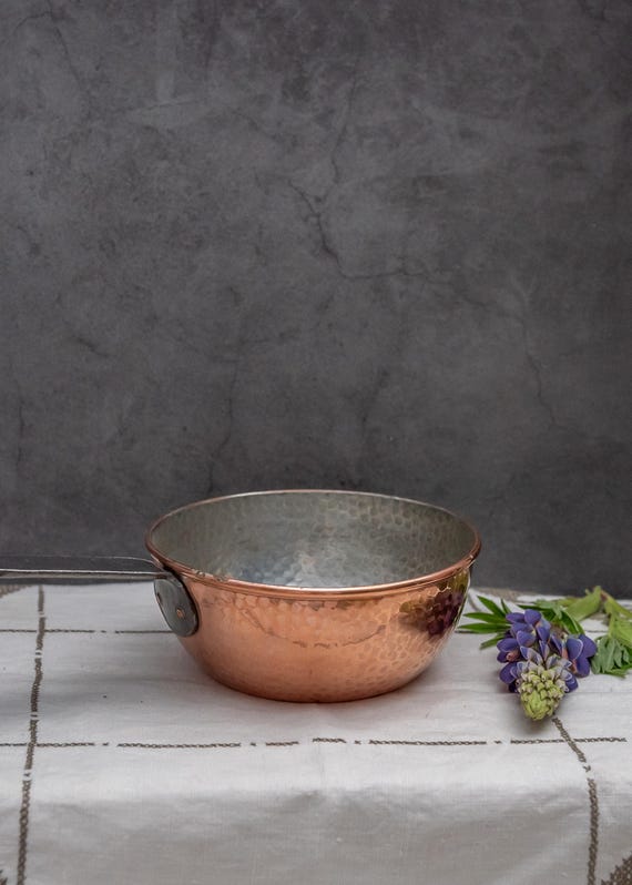 Vintage Copper Saucepan Copper Pot French Country Kitchen Farmhouse Decor Cooking Vessel Brass Cast Iron Handle Antique Style Decor