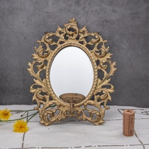 Applique miroir victorienne en laiton : bougeoir mural baroque antique