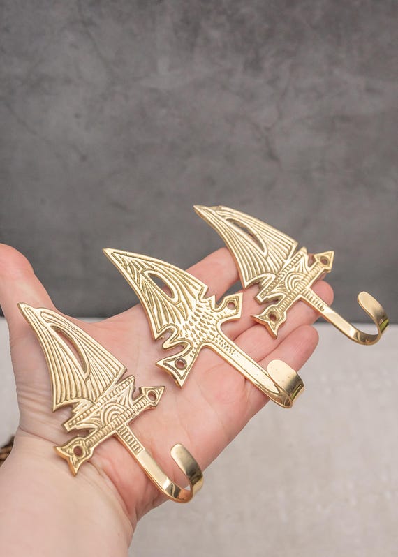 Vintage decorative hook, Set of 3, Brass bathroom hook, Nautical ship decor, Kitchen towel hanger