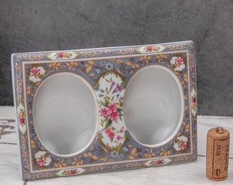 Vintage Oval Picture Frame Double Photo Display Ceramic Frame Scandinavian Style Gold Floral Frame Oval Small Picture frame Shelf Decor